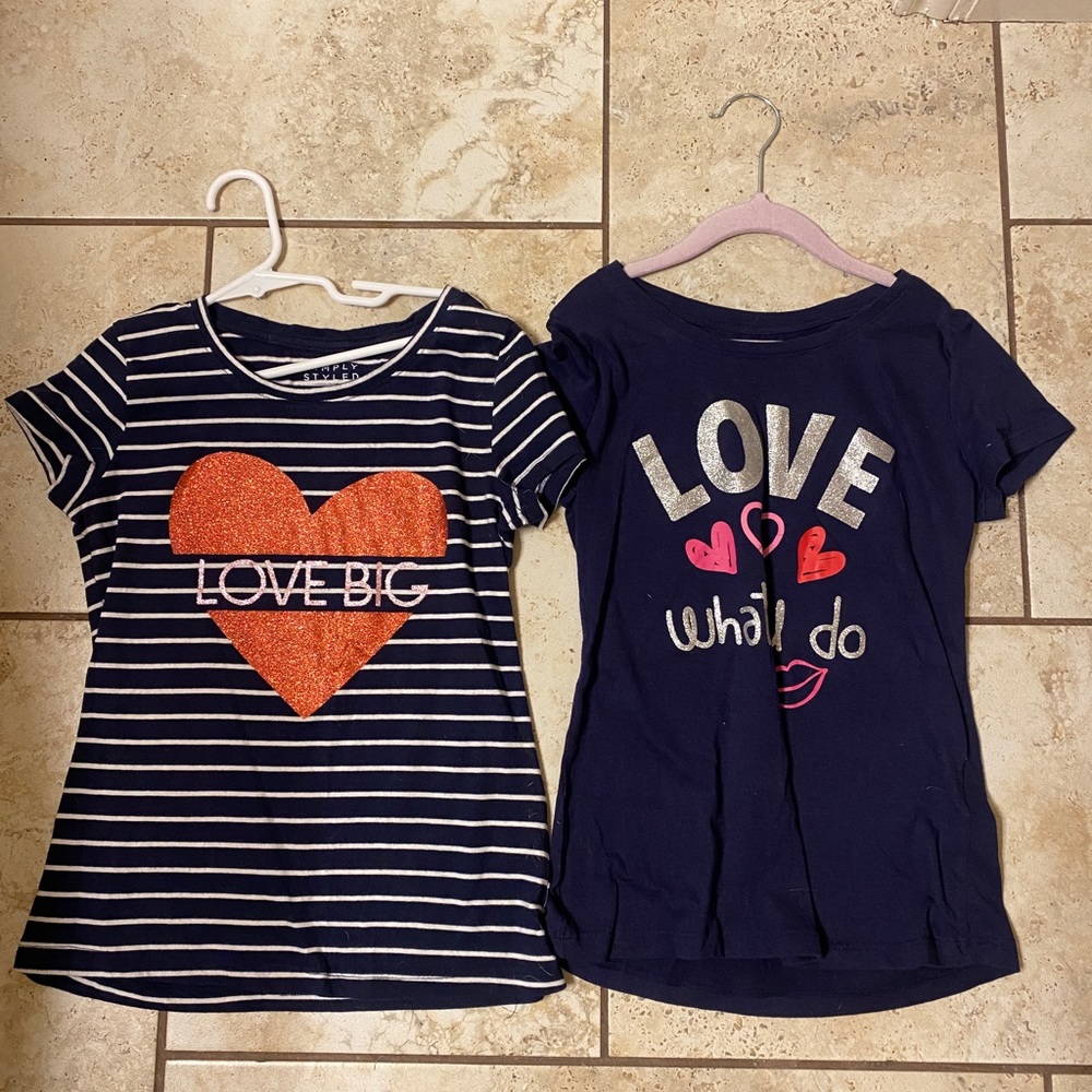 Two simply styled love shirts | girls size 10/12 | clothes for school |